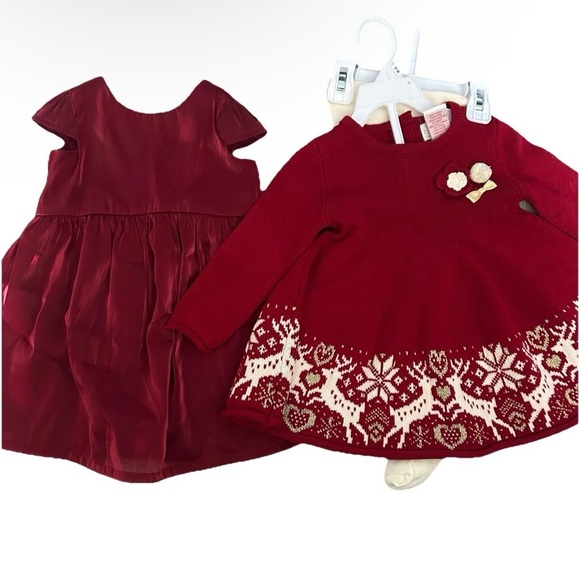 Lot Of 6 Baby Girl Christmas Dresses Diaper Cover Leggings Size 12 Months - Picture 1 of 8